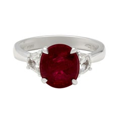 Roman & Jules Platinum Three Stone '3.46 Ct' Oval Ruby & Half Moon Diamond Ring