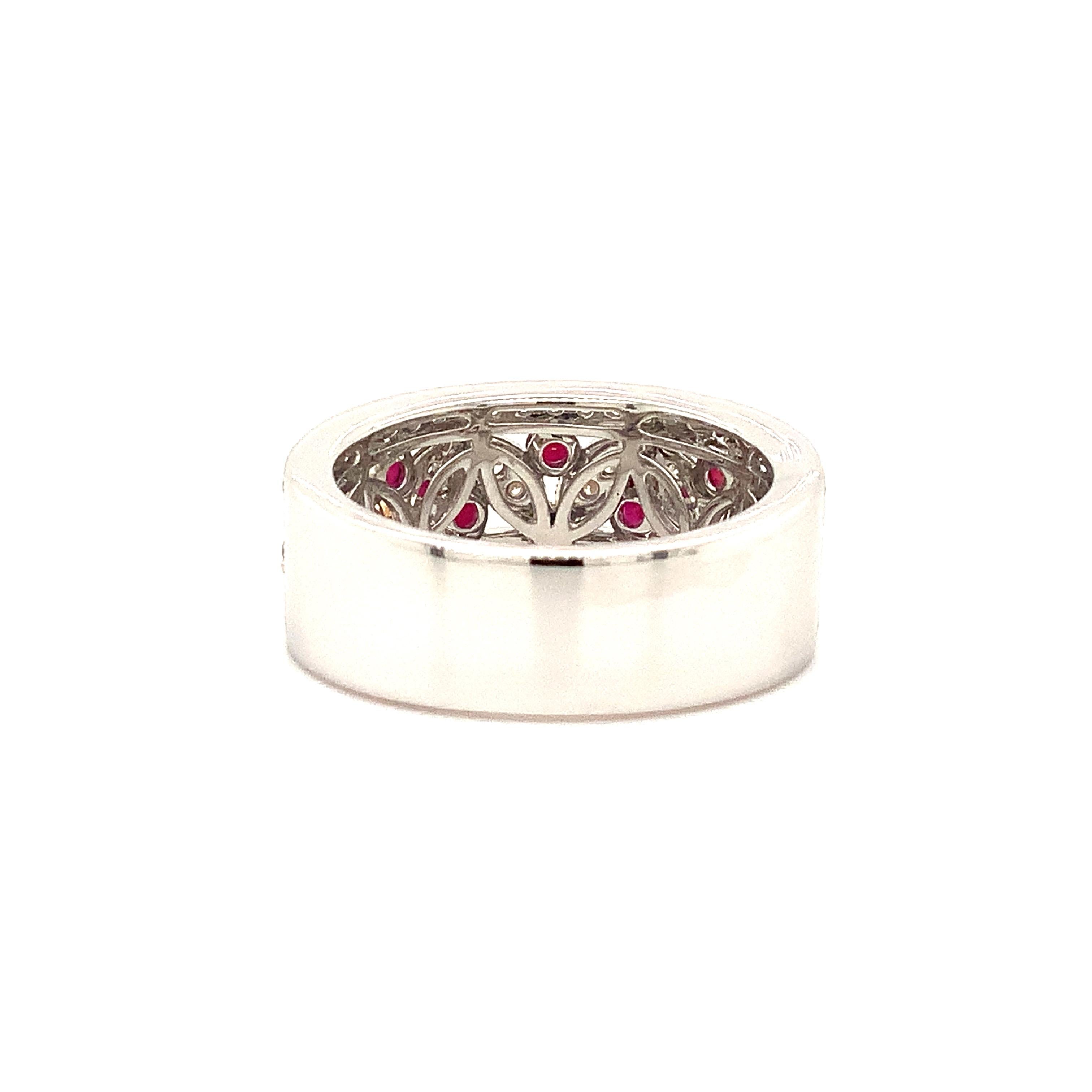 Brilliant Cut Roman + Jules Ruby and Diamond Band Set in 14k White and Yellow Gold For Sale