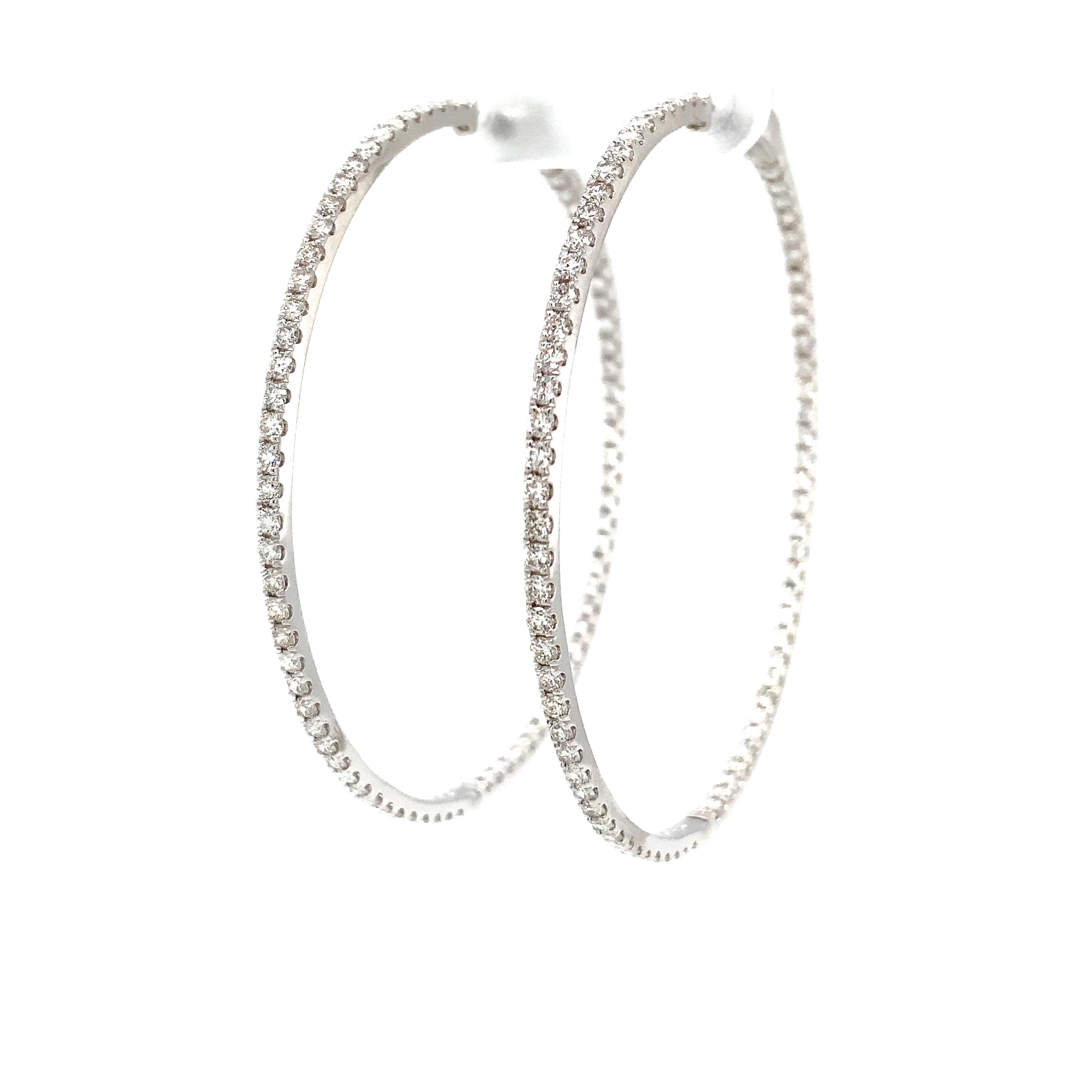 Brilliant Cut Roman + Jules Round Diamond Hoops Set in 14k White Gold Post For Sale