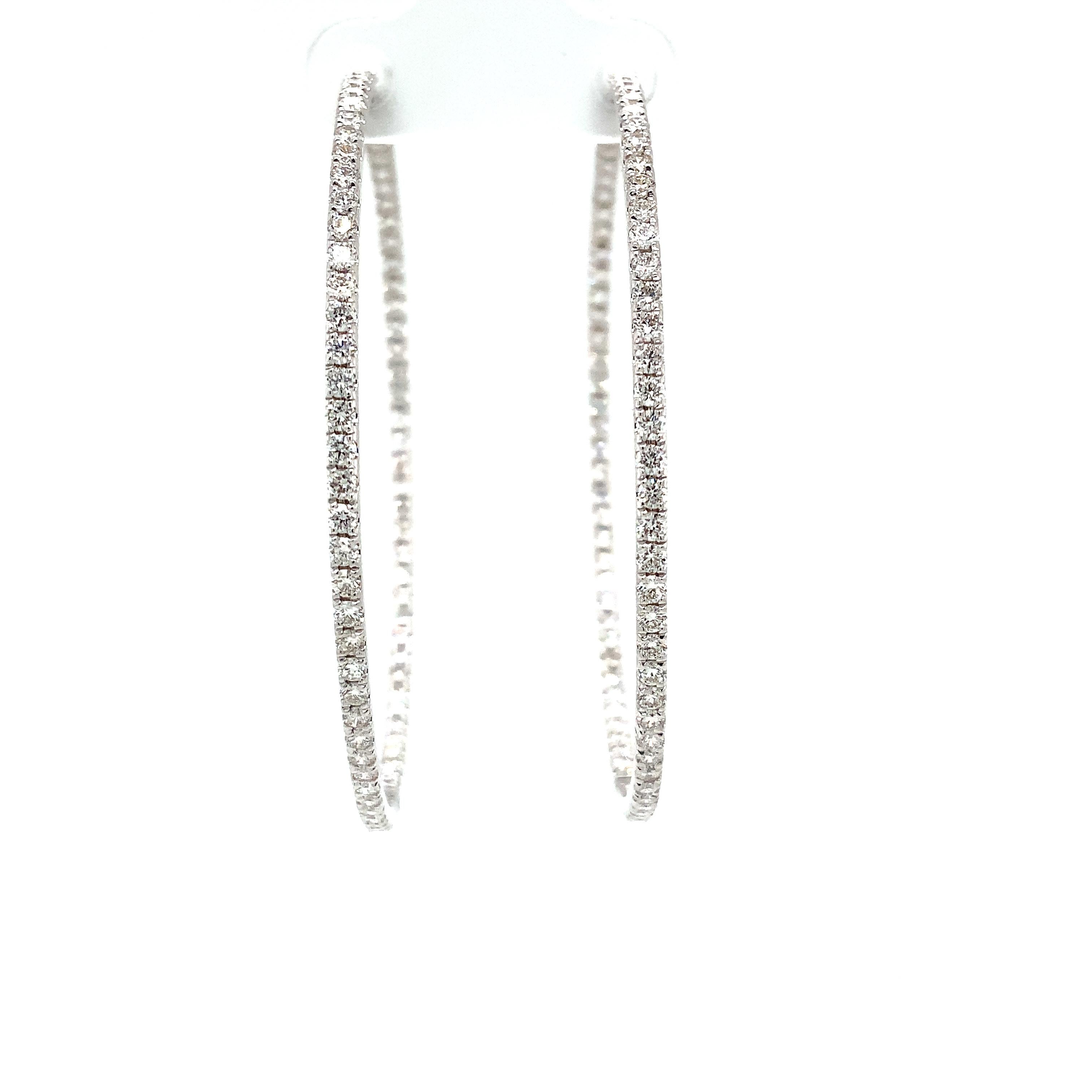 Roman + Jules Round Diamond Hoops Set in 14k White Gold Post For Sale 1