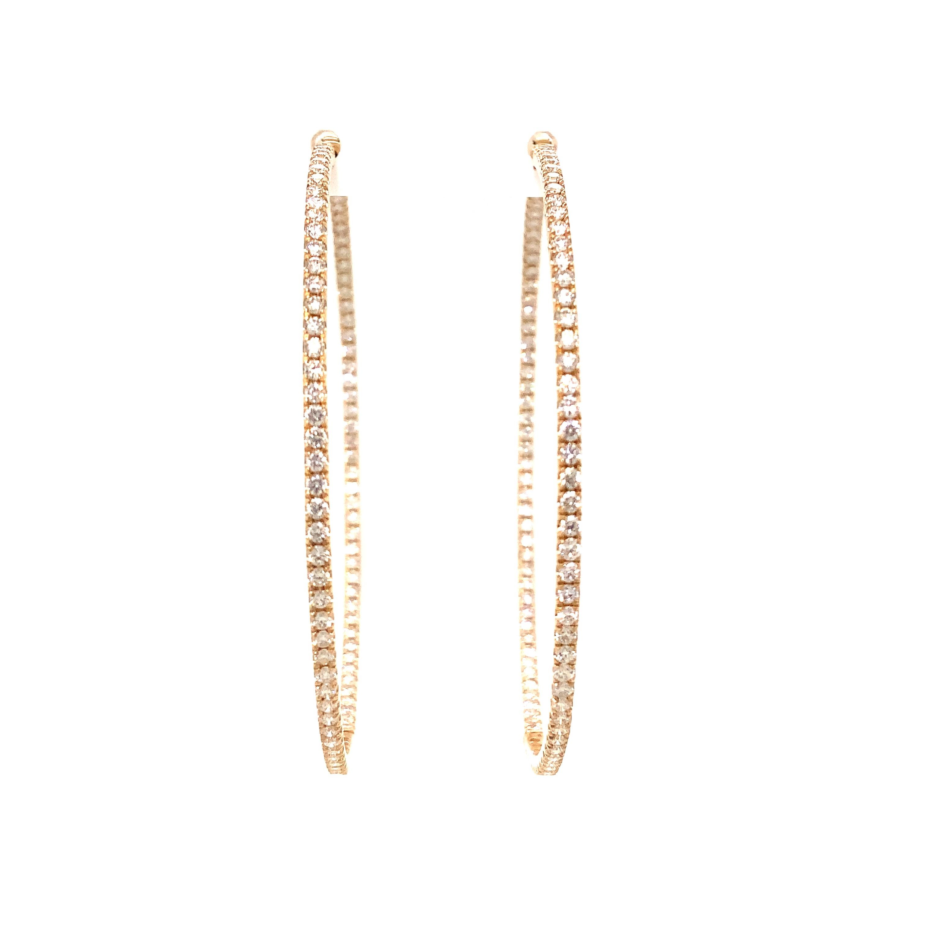 Modern Roman + Jules  Round Diamond Hoops Set in 14k Yellow Gold Post For Sale