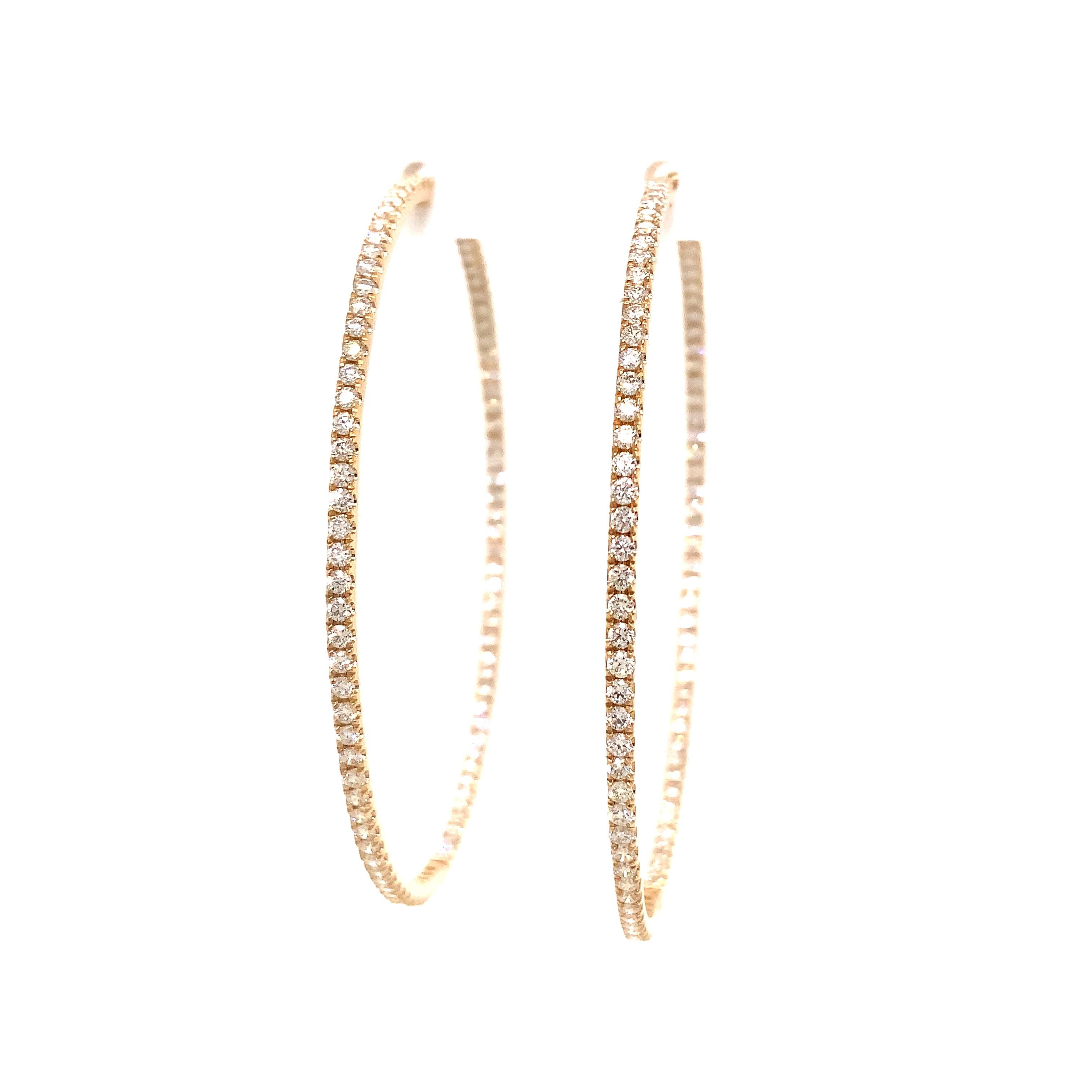 Brilliant Cut Roman + Jules  Round Diamond Hoops Set in 14k Yellow Gold Post For Sale