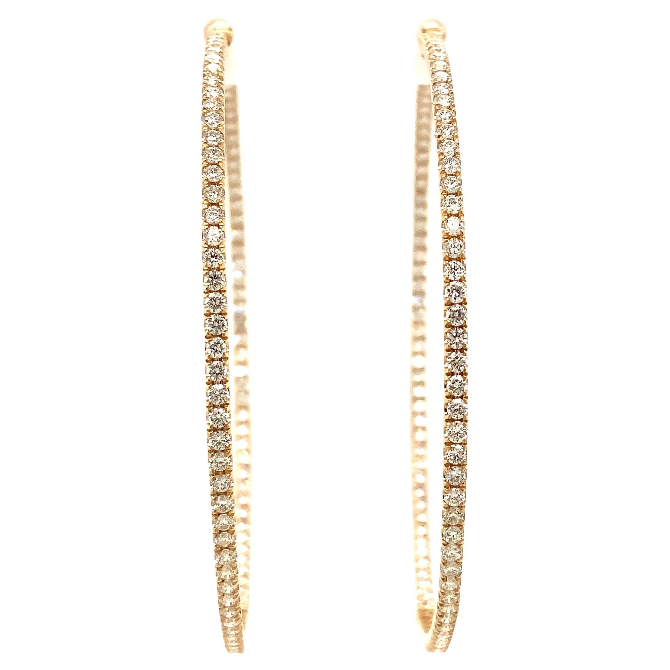 Roman + Jules  Round Diamond Hoops Set in 14k Yellow Gold Post For Sale