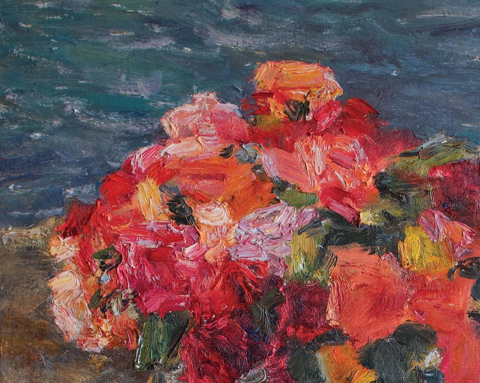 Roses sur la chaussure - Gris Landscape Painting par Roman Konstantinov