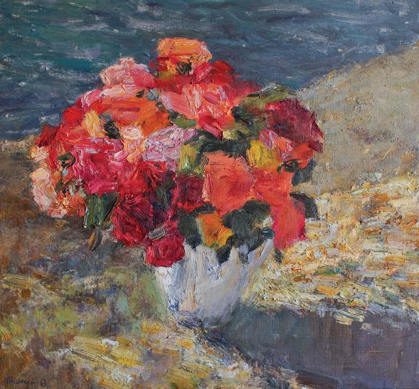 Roman Konstantinov Landscape Painting - Roses on the Shore
