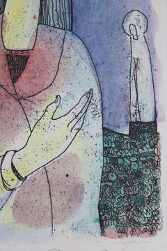 Lonely dreamers .1992. Paper, etching, watercolor, 22x14 cm