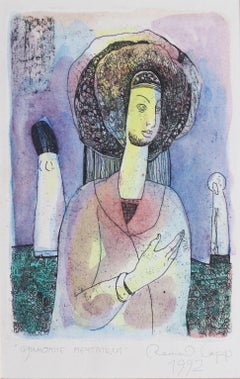 Vintage Lonely dreamers .1992. Paper, etching, watercolor, 22x14 cm