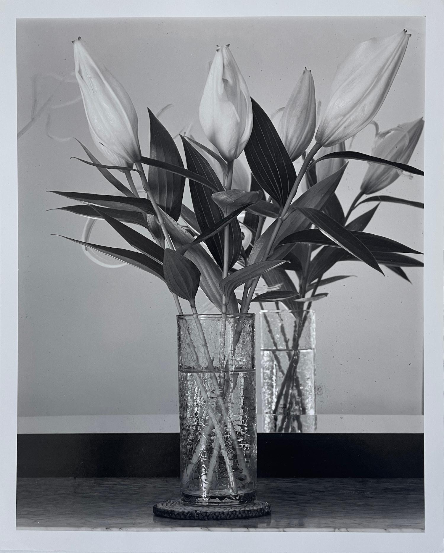 Roman Loranc Black and White Photograph - Lillies in Glass Vase, Still LIfe