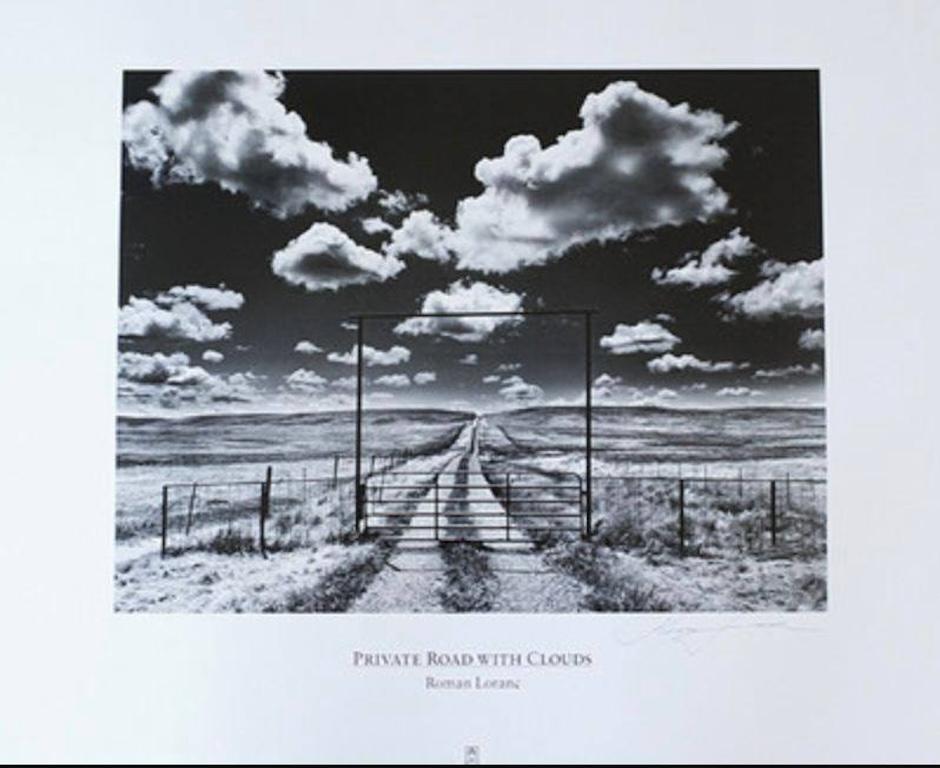 Roman Loranc Black and White Photograph - Private Road With Clouds Signed POSTER PRINT