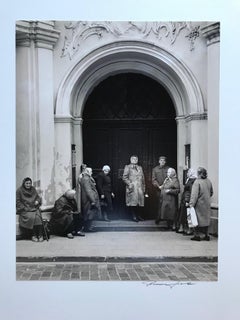 Russian European Women In Front of Church Facade, Sepia Toned Photograph