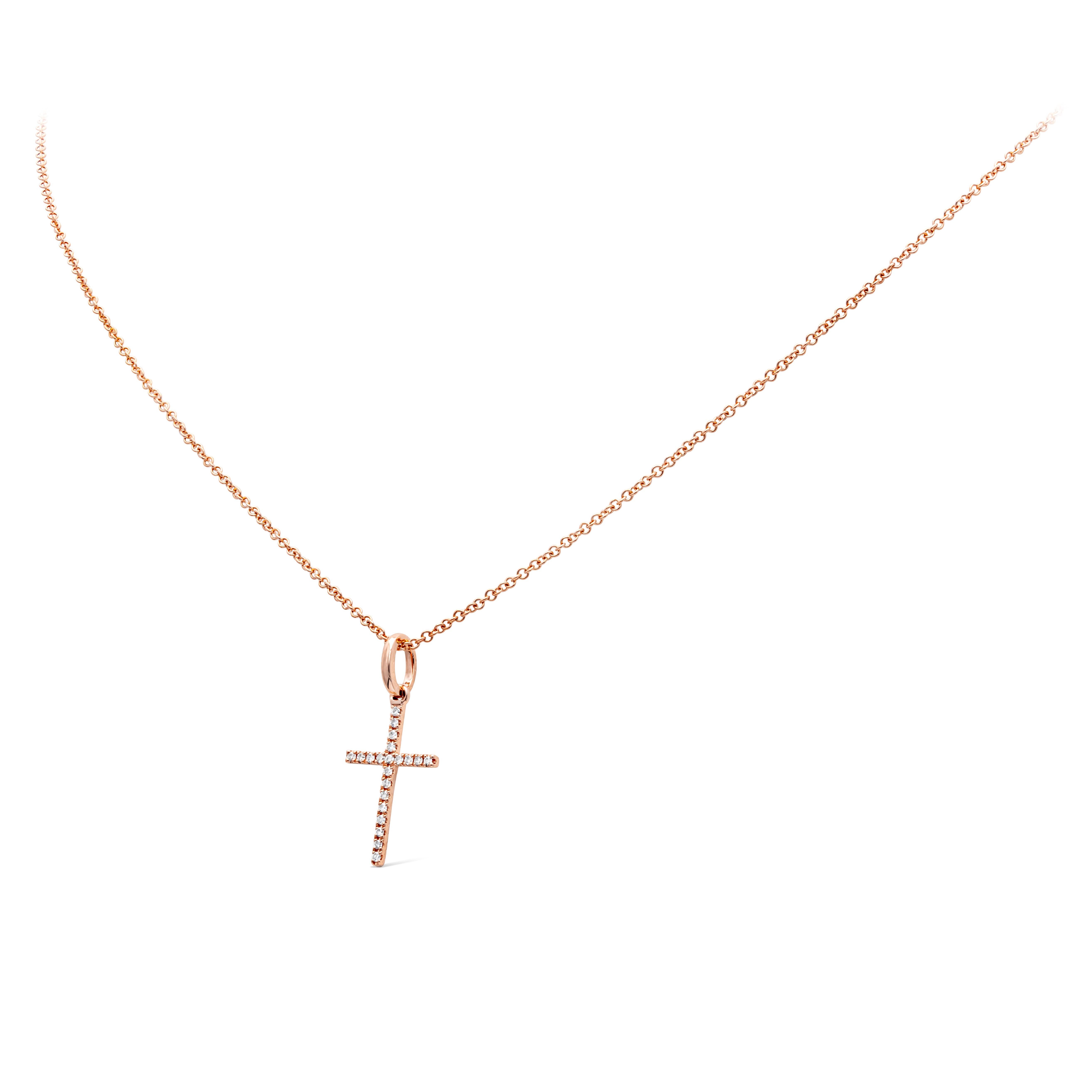 Contemporary Roman Malakov 0.06 Carats Total Round Diamond Small Cross Pendant Necklace For Sale