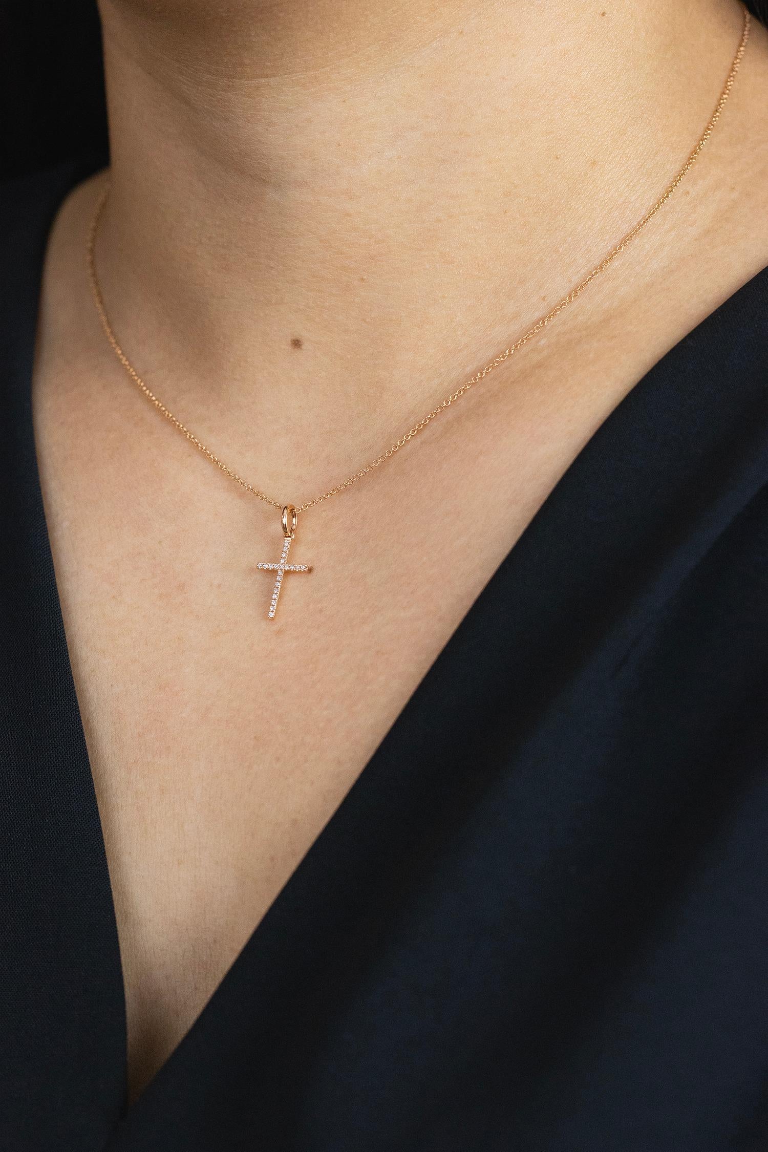 Women's or Men's Roman Malakov 0.06 Carats Total Round Diamond Small Cross Pendant Necklace For Sale