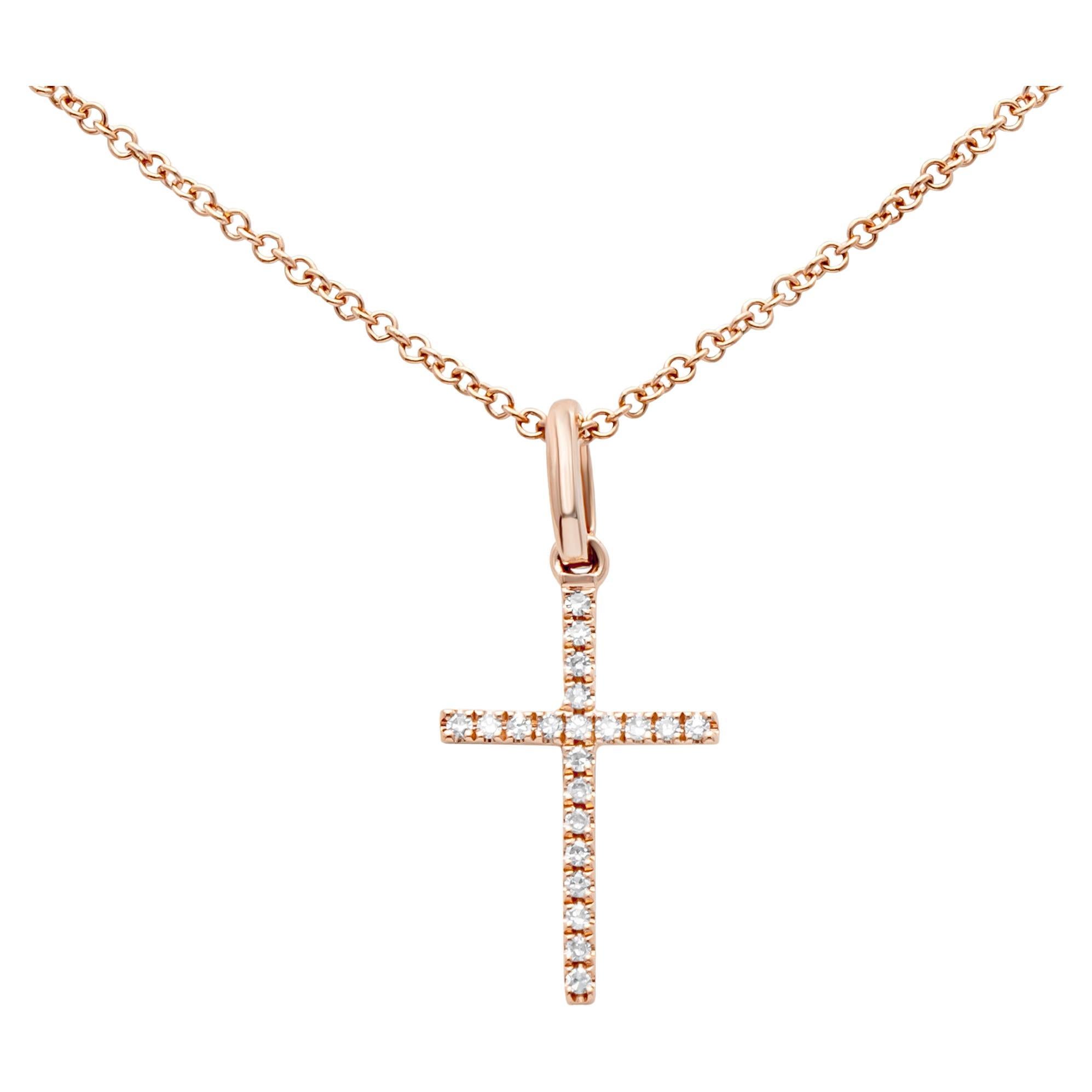 Roman Malakov 0.06 Carats Total Round Diamond Small Cross Pendant Necklace For Sale