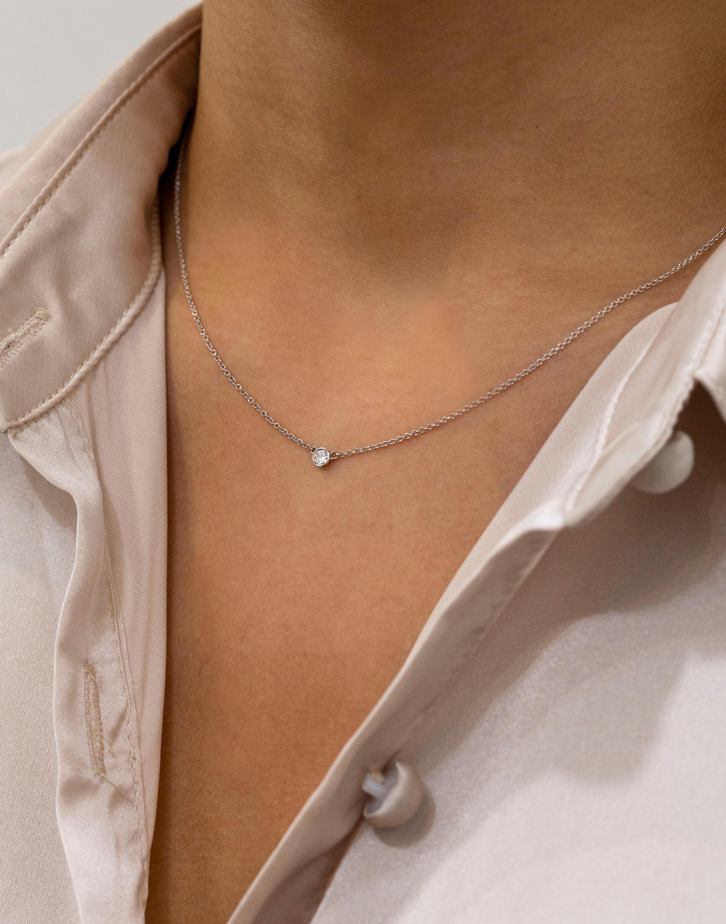Contemporary Roman Malakov 0.07 Carat Round Diamond Bezel Solitaire Pendant Necklace For Sale