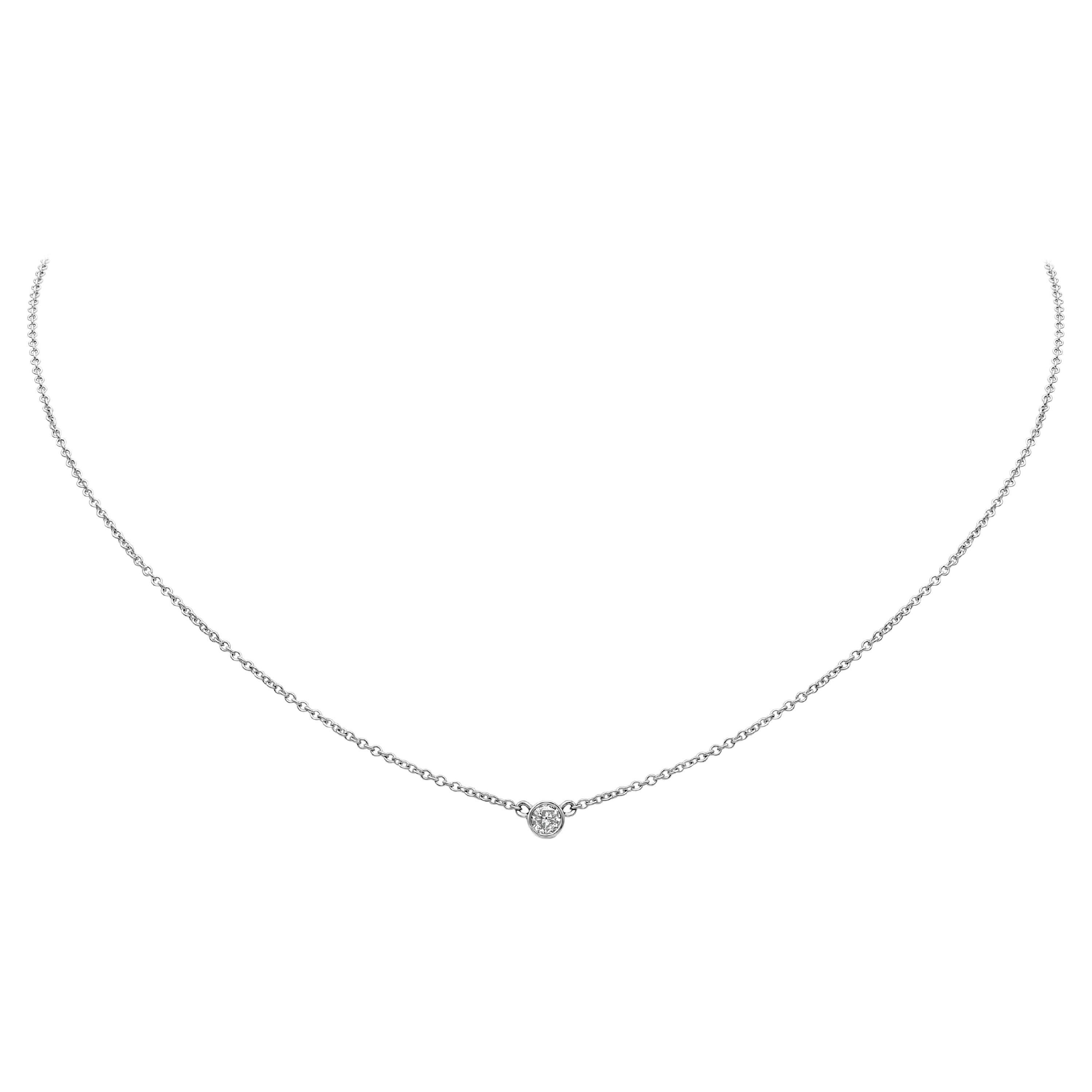 Roman Malakov 0.07 Carat Round Diamond Bezel Solitaire Pendant Necklace For Sale