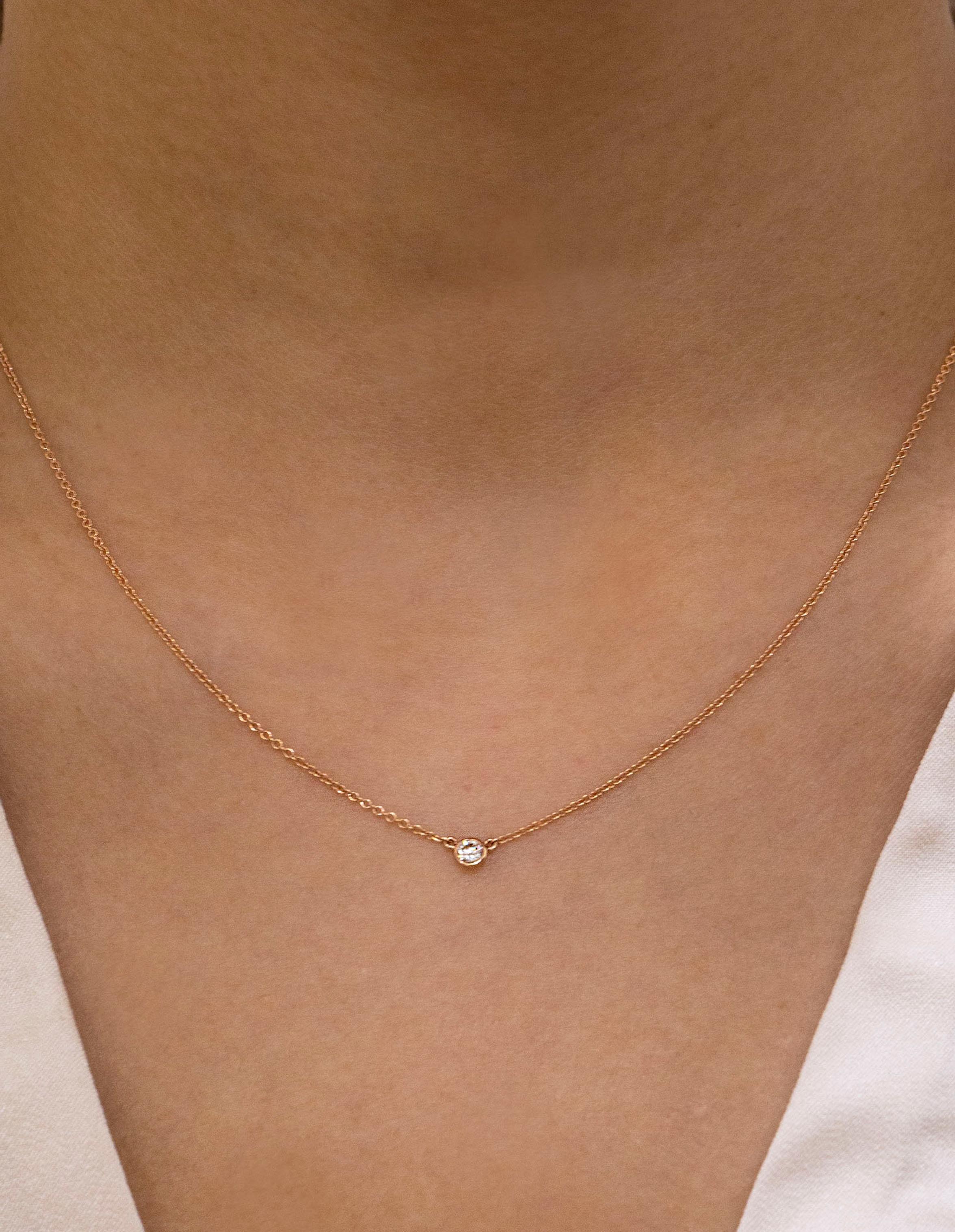 Contemporary Roman Malakov 0.09 Carat Round Diamond Bezel Solitaire Pendant Necklace For Sale