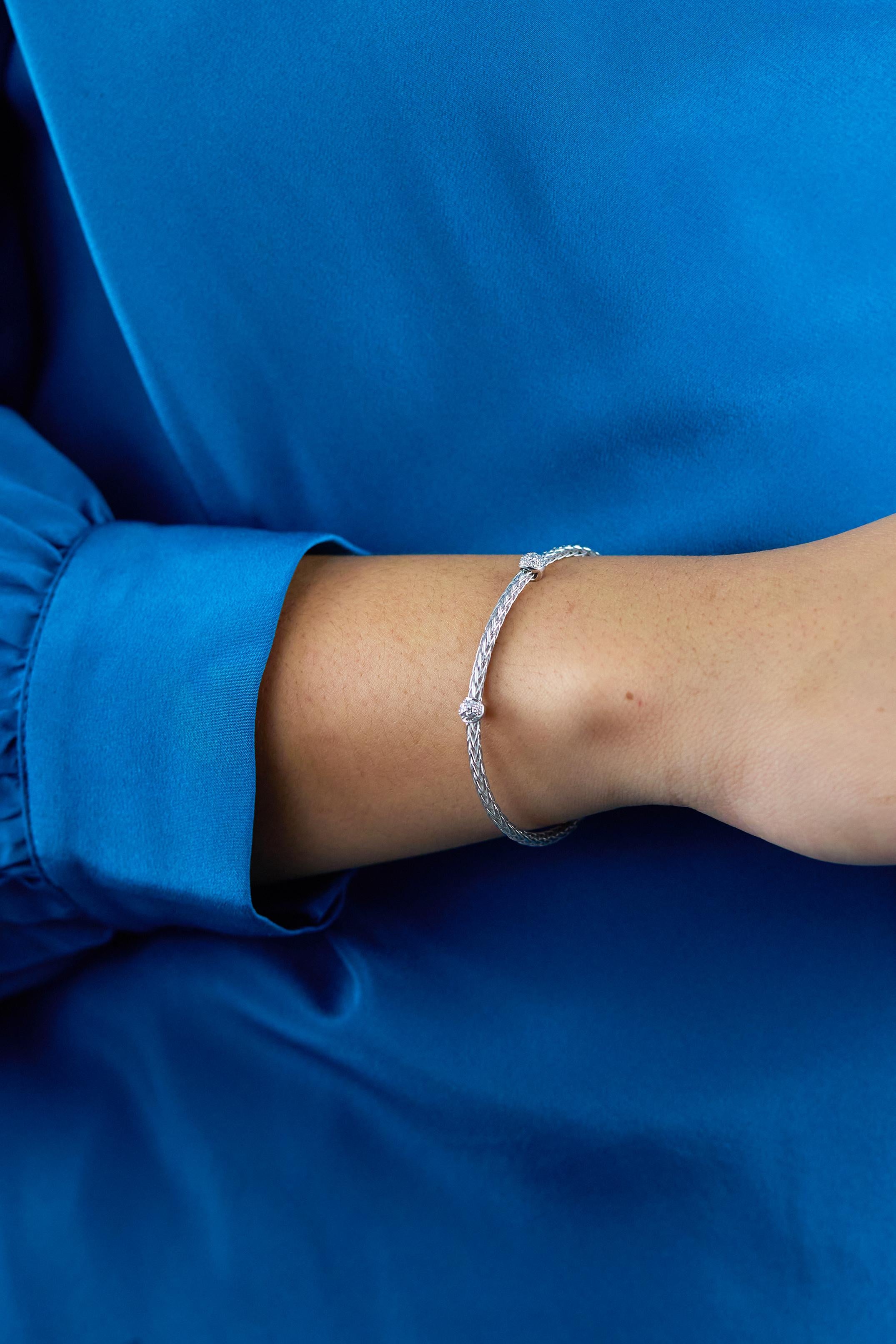 Roman Malakov Diamonds 0,11 carati totali di diamante taglio rotondo Bracciale stile grano In condizioni ottime in vendita a New York, NY