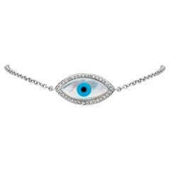 Roman Malakov 0.22 Carat Round Cut Diamond Mother of Pearl Evil Eye Bracelet