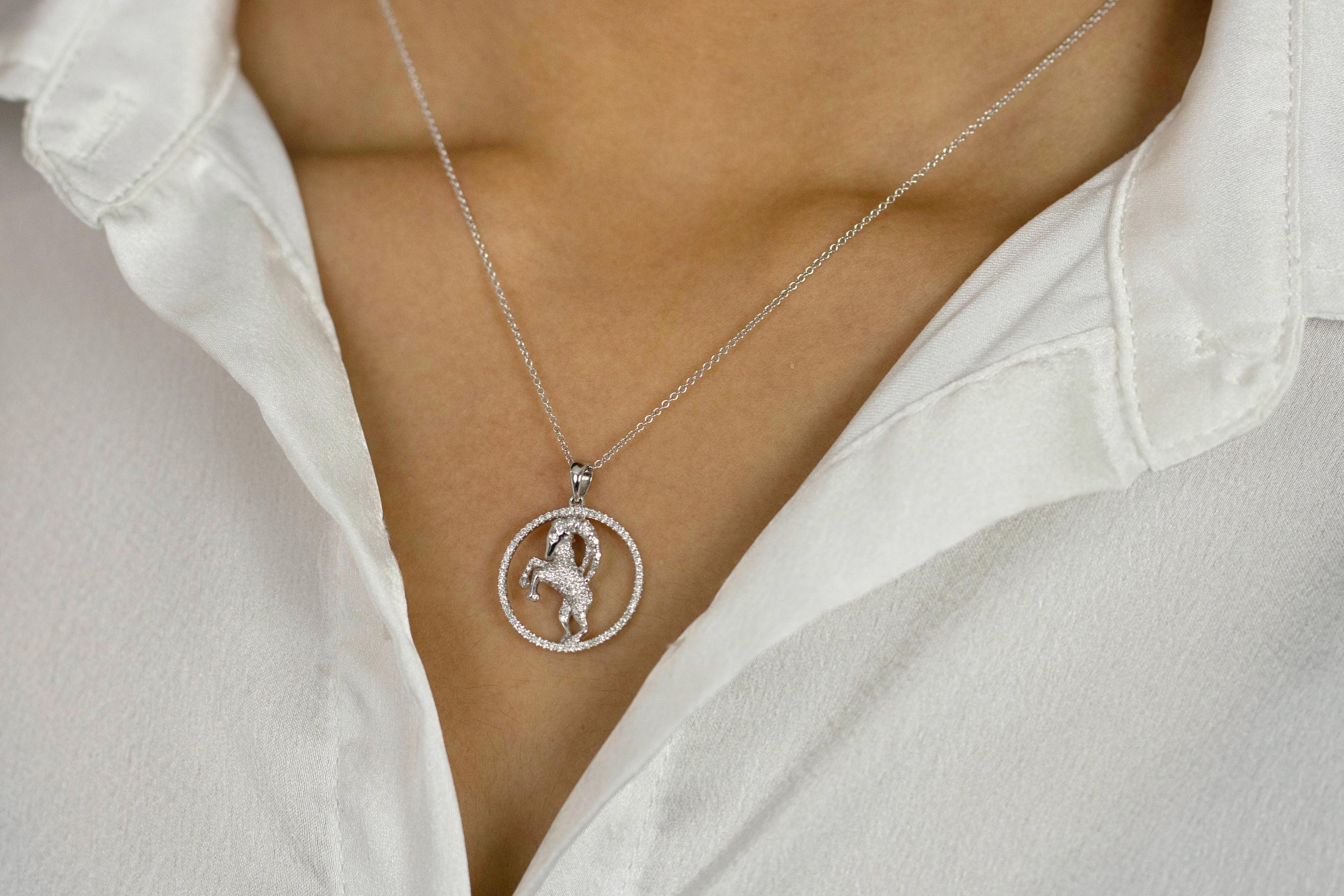 Women's Roman Malakov 0.24 Carats Round Diamond, Aries Pendant Necklace For Sale