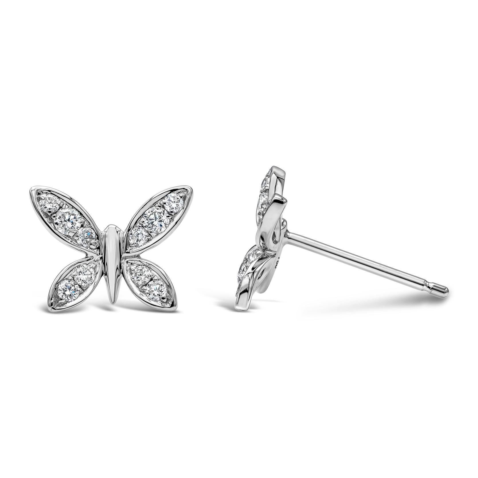 Contemporary Roman Malakov 0.25 Carats Total Brilliant Round Diamond Butterfly Stud Earrings For Sale