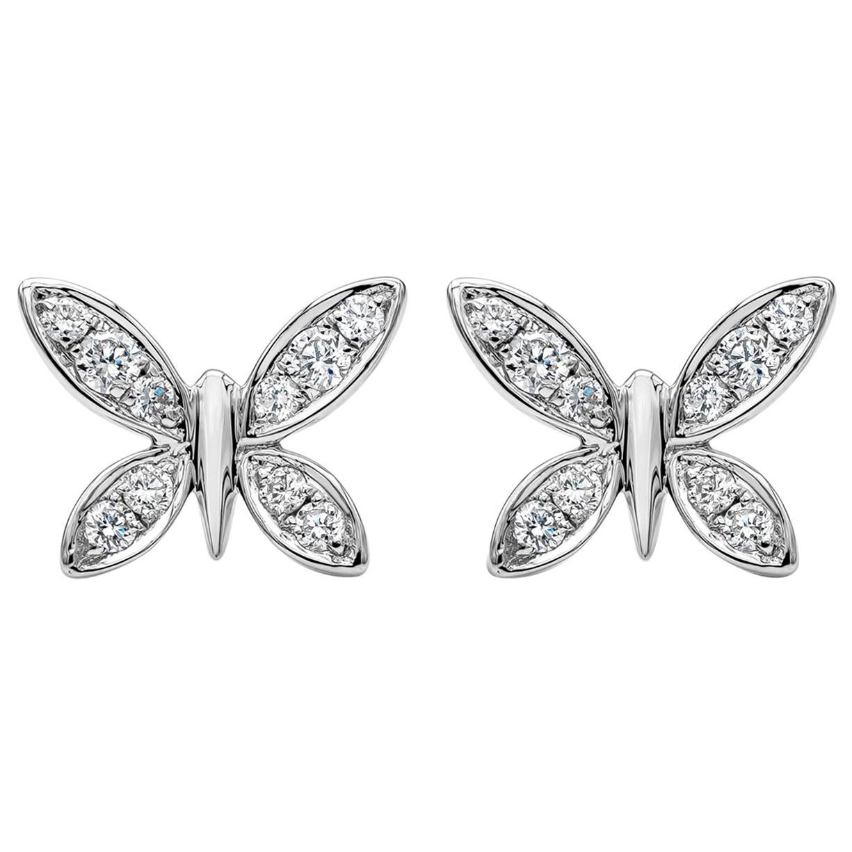 Roman Malakov 0.25 Carats Total Brilliant Round Diamond Butterfly Stud Earrings For Sale
