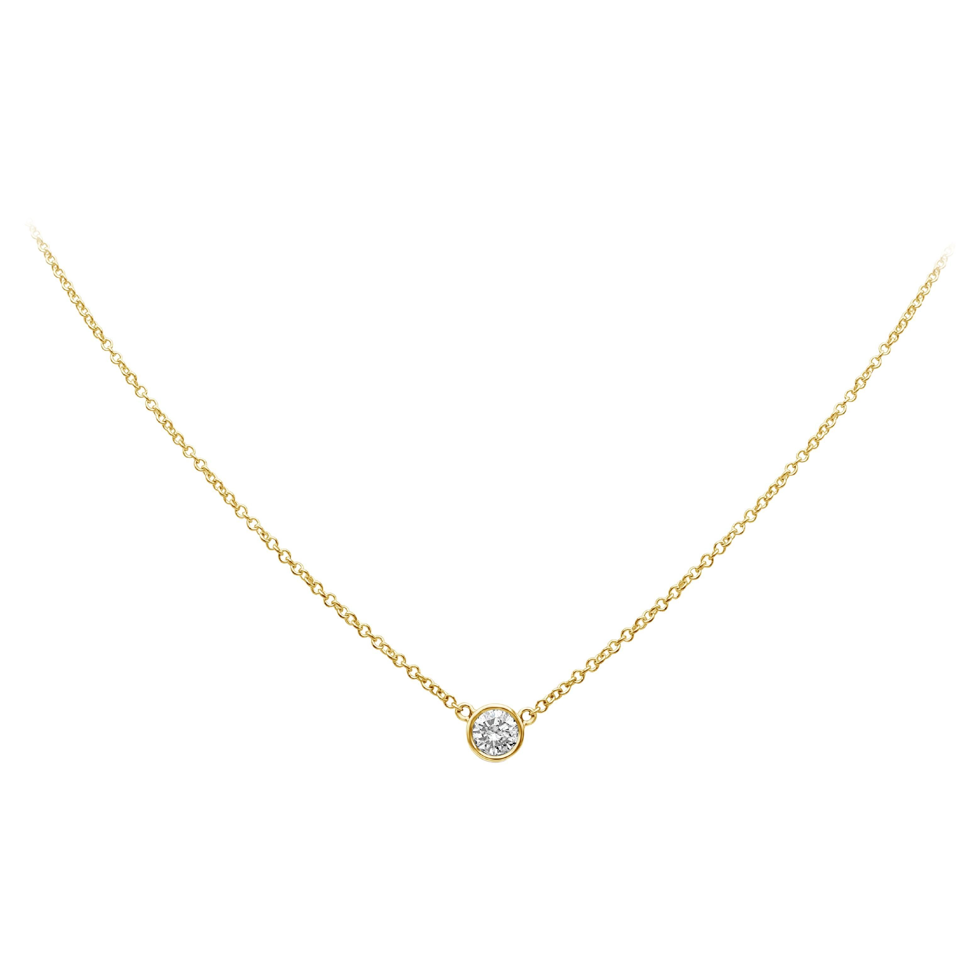 Roman Malakov 0.26 Carat Round Diamond Bezel Solitaire Pendant Necklace