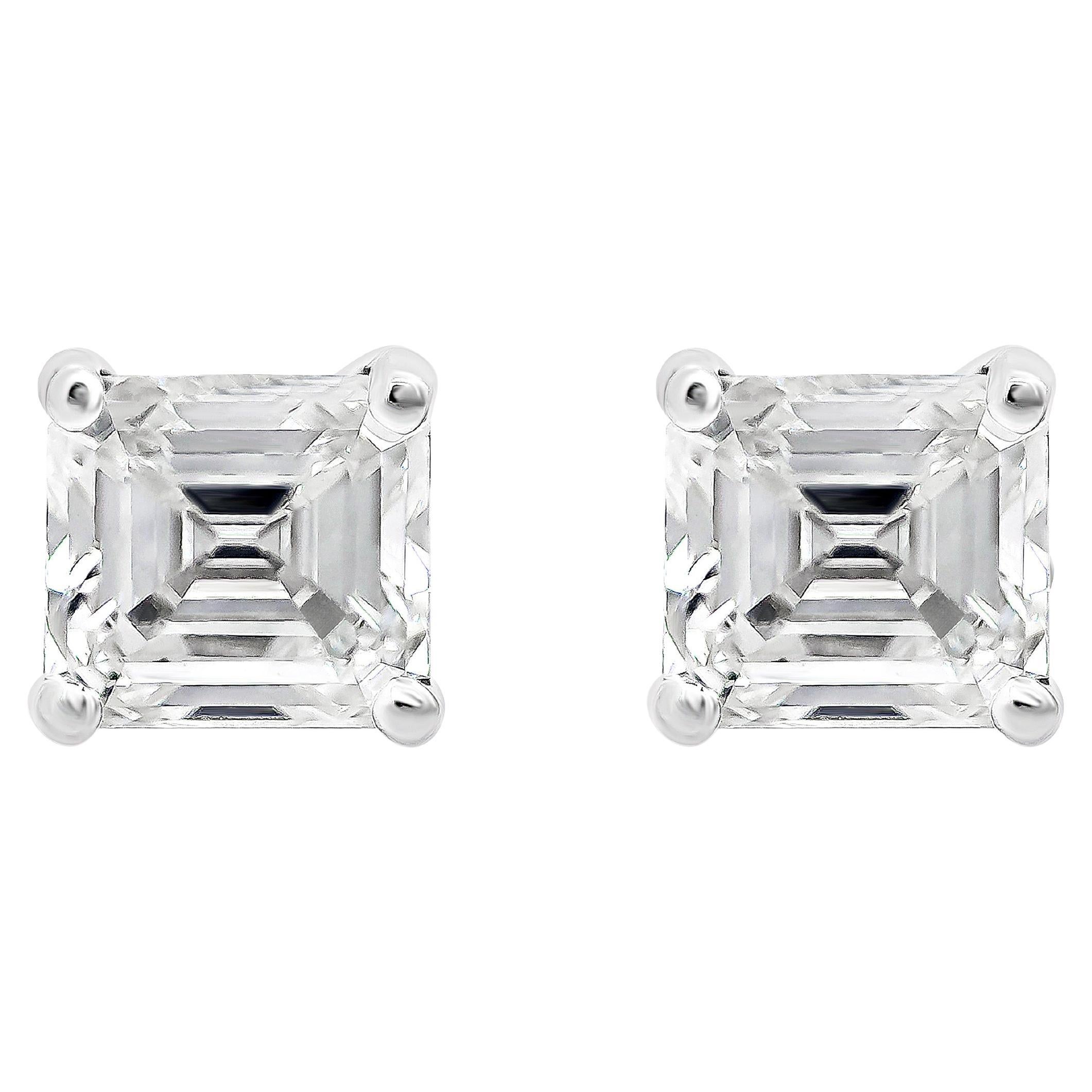 Roman Malakov 0.27 Carats Total Asscher Cut Diamond Stud Earrings  For Sale