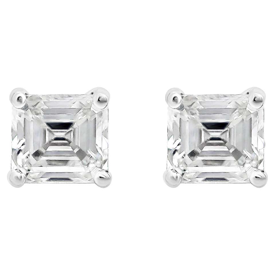 4.02 Carat Asscher Cut Diamond Stud Earrings at 1stDibs | asscher cut ...