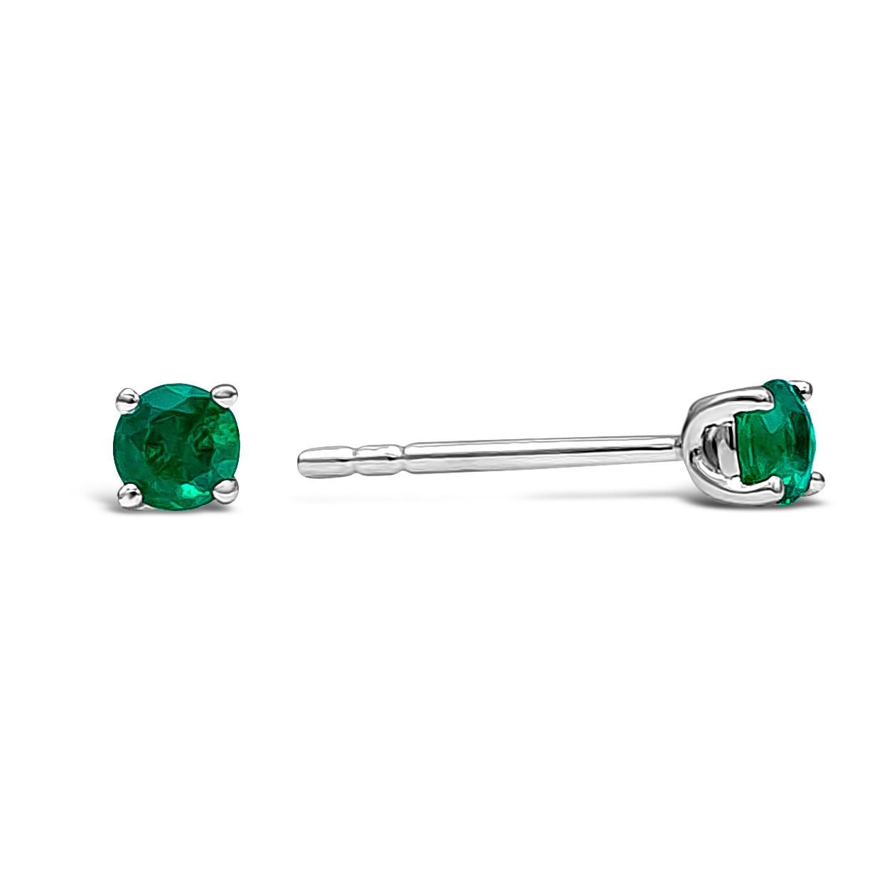 A timeless stud earrings design, showcasing 0.27 carat total of round green emeralds. Set on a classic four-prong setting made of 18K white gold.

Roman Malakov is a custom house, specializing in creating anything you can imagine. If you would like