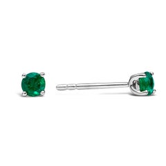 Roman Malakov 0.27 Carats Round Green Emerald Stud Earrings in White Gold