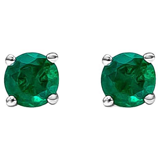 Roman Malakov 0.27 Carats Round Green Emerald Stud Earrings in White Gold For Sale