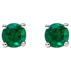 Roman Malakov 0.27 Carats Round Green Emerald Stud Earrings in White Gold