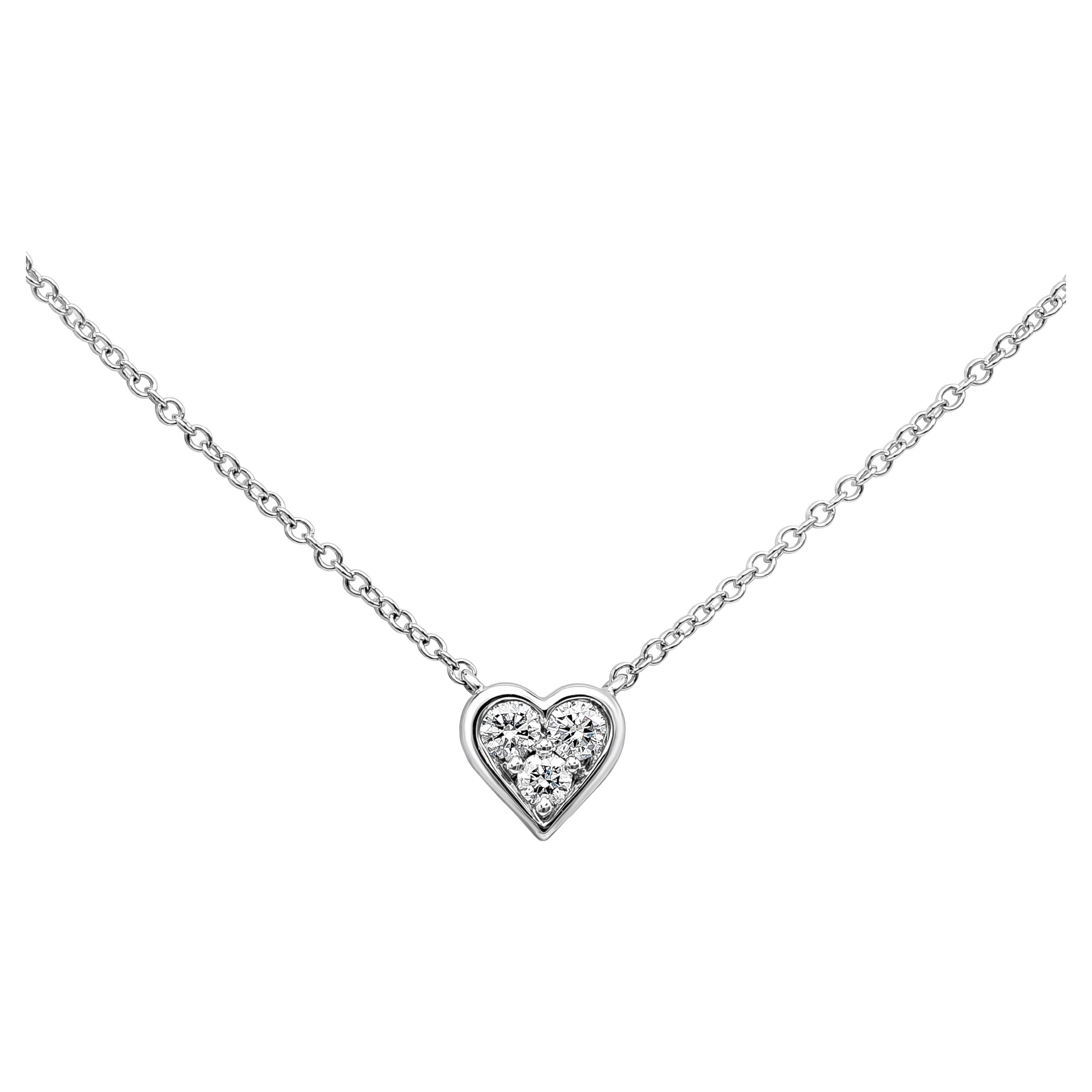 Roman Malakov 0.28 Carats Total Round Cut Diamond Heart Shape Pendant Necklace For Sale
