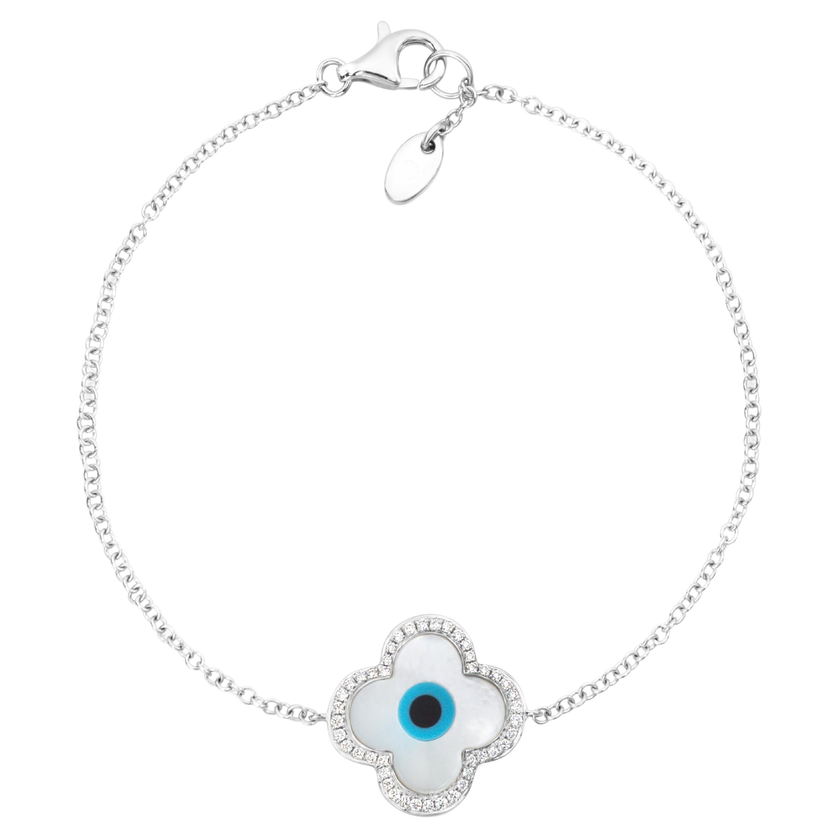 Roman Malakov 0,28 Karat runder Diamant Perlmutt Evil Eye Kleeblatt-Armband