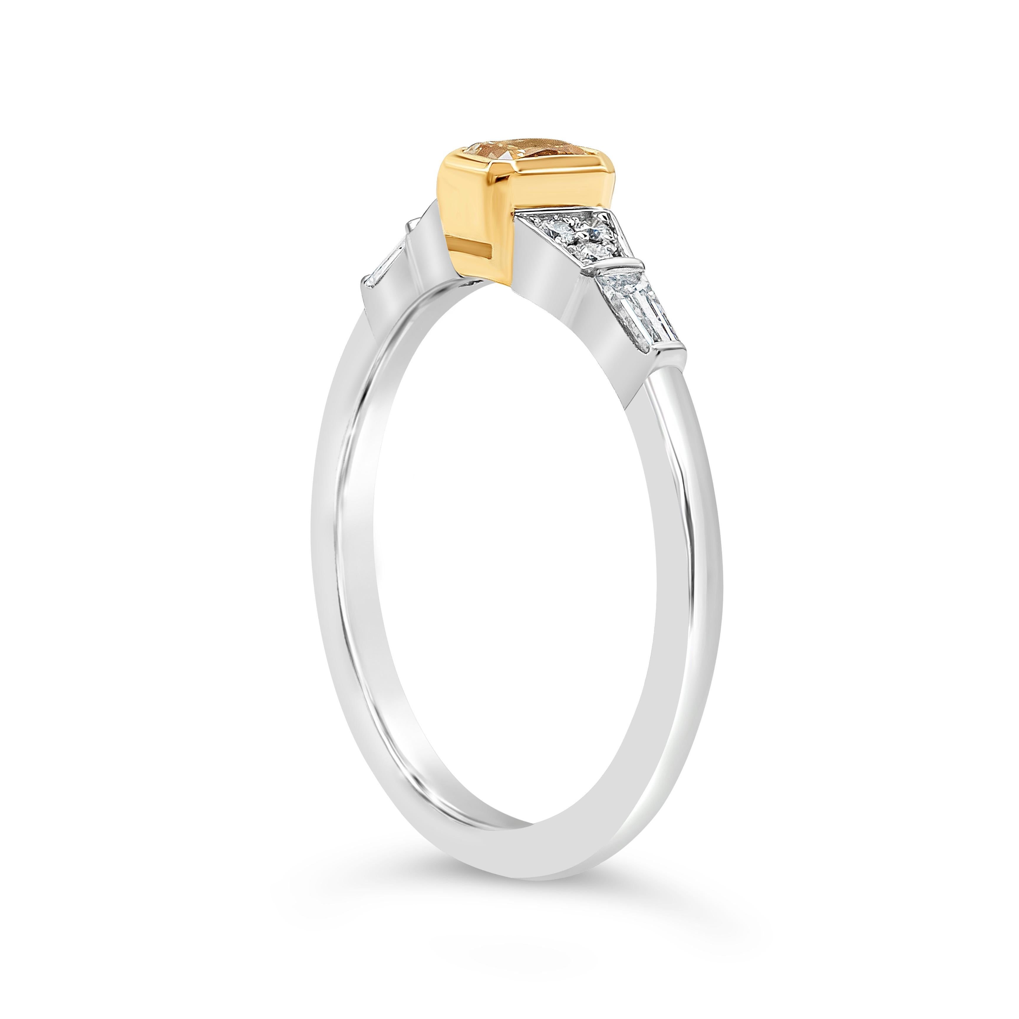 Contemporary Roman Malakov 0.29 Carat Fancy Yellow Diamond with White Diamond Engagement Ring For Sale
