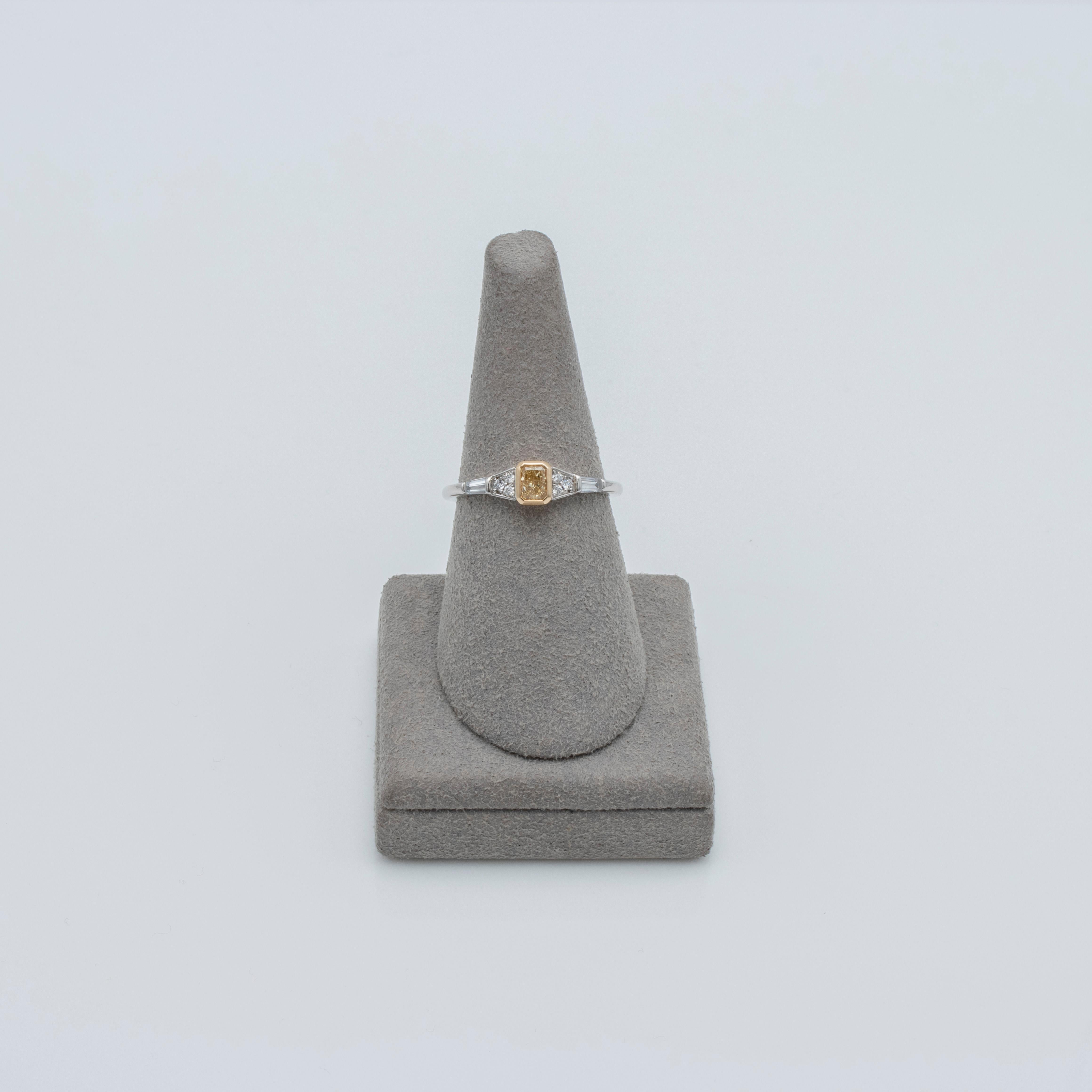 Roman Malakov 0.29 Carat Fancy Yellow Diamond with White Diamond Engagement Ring For Sale 1