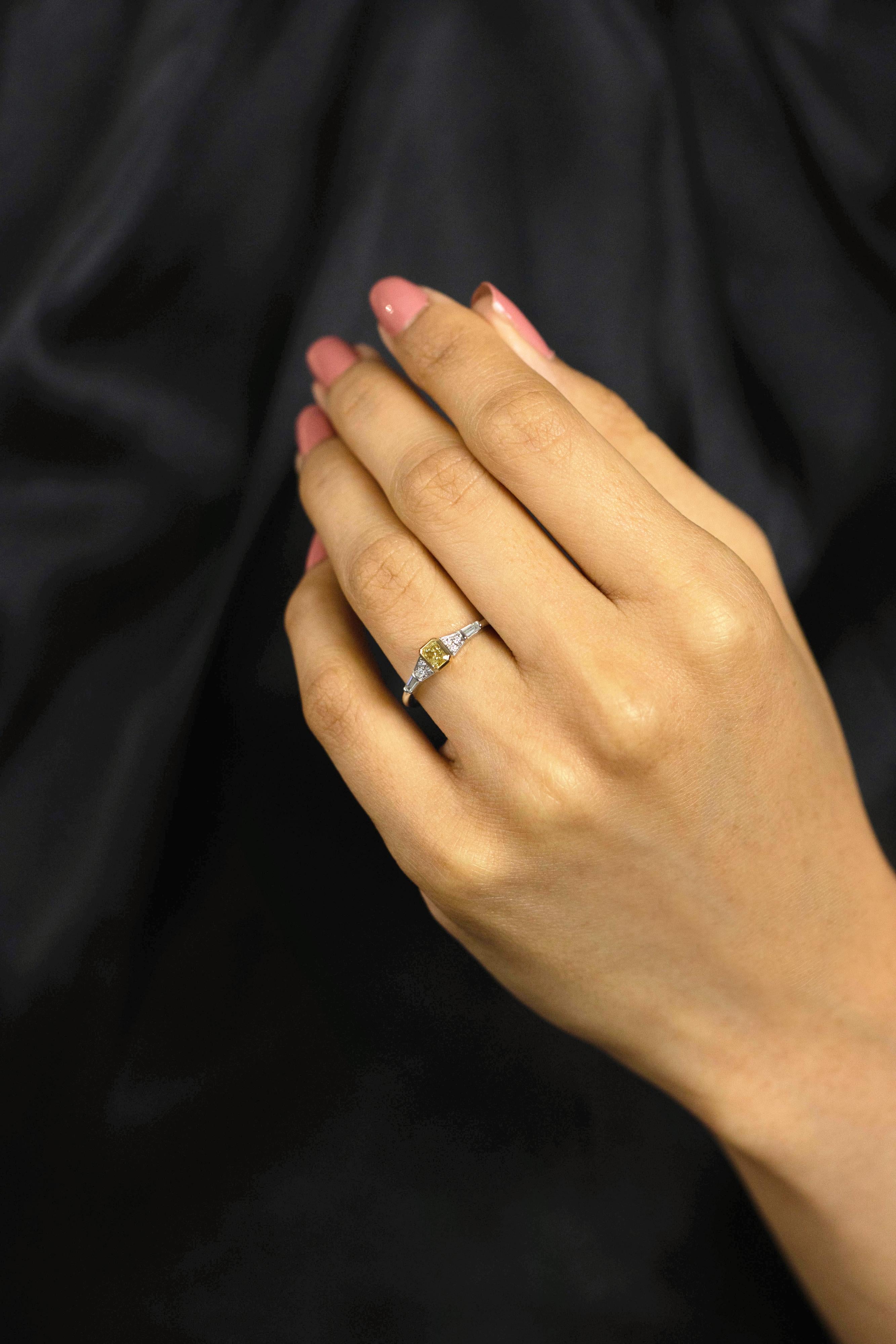 Women's Roman Malakov 0.29 Carat Fancy Yellow Diamond with White Diamond Engagement Ring For Sale