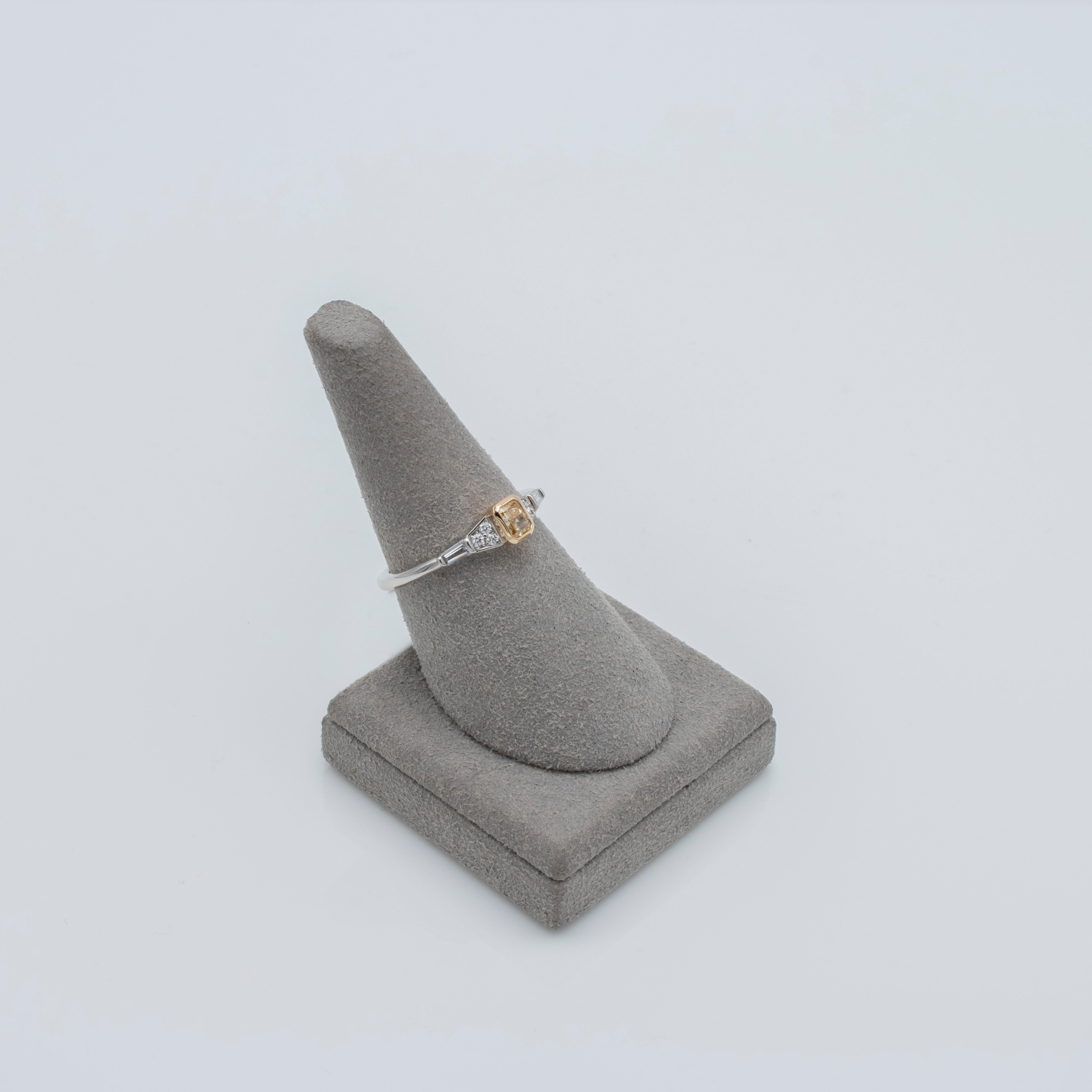 Roman Malakov 0.29 Carat Fancy Yellow Diamond with White Diamond Engagement Ring For Sale 2