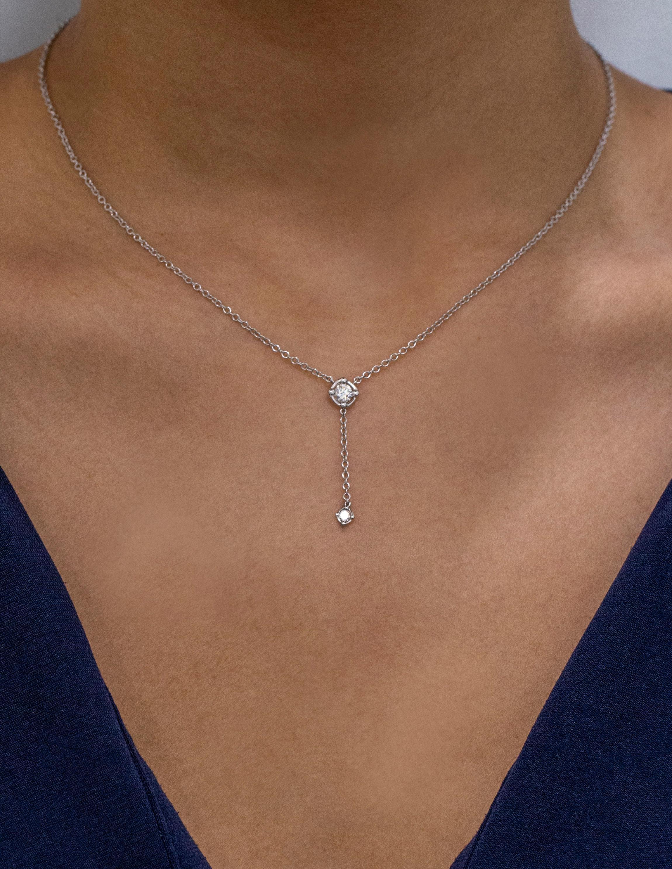 Round Cut Roman Malakov 0.30 Carats Round Diamond Bezel Pendant Necklace in White Gold For Sale