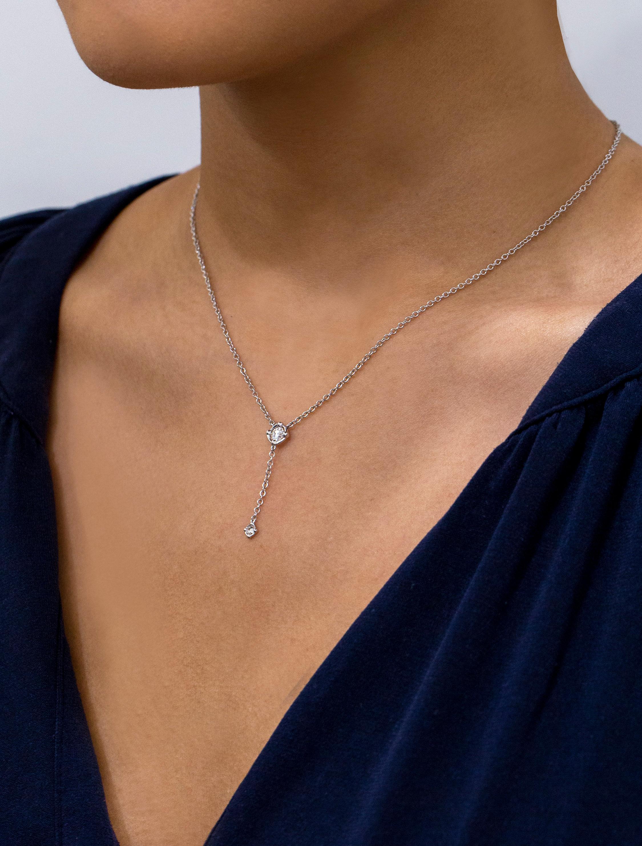 Women's or Men's Roman Malakov 0.30 Carats Round Diamond Bezel Pendant Necklace in White Gold For Sale