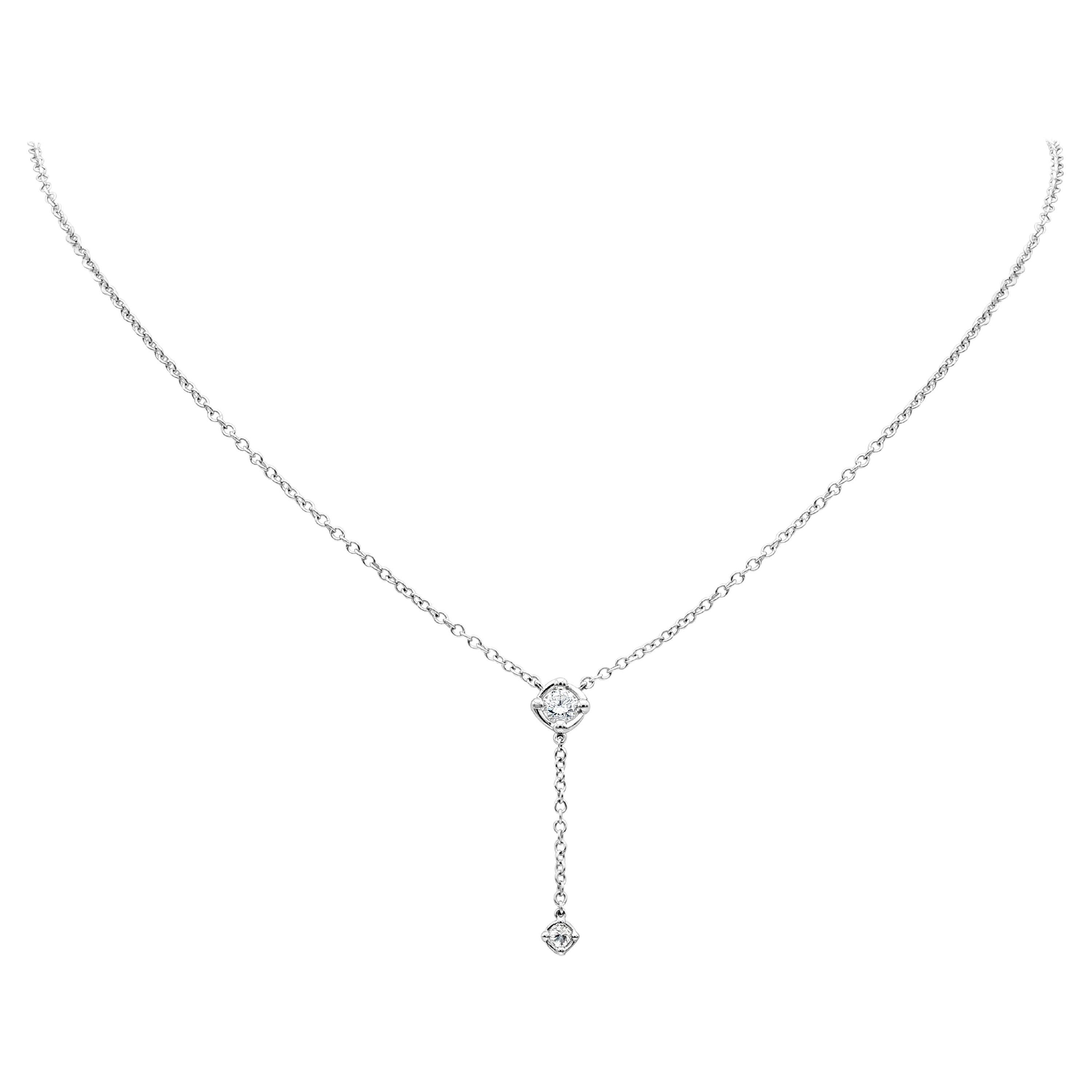 Roman Malakov 0.30 Carats Round Diamond Bezel Pendant Necklace in White Gold For Sale