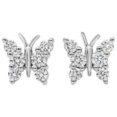 Roman Malakov 0.31 Carat Round Diamond Butterfly Stud Earrings