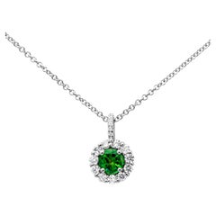 Roman Malakov 0.35 Carat Round Cut Green Emerald 
Diamond Halo Pendant Necklace