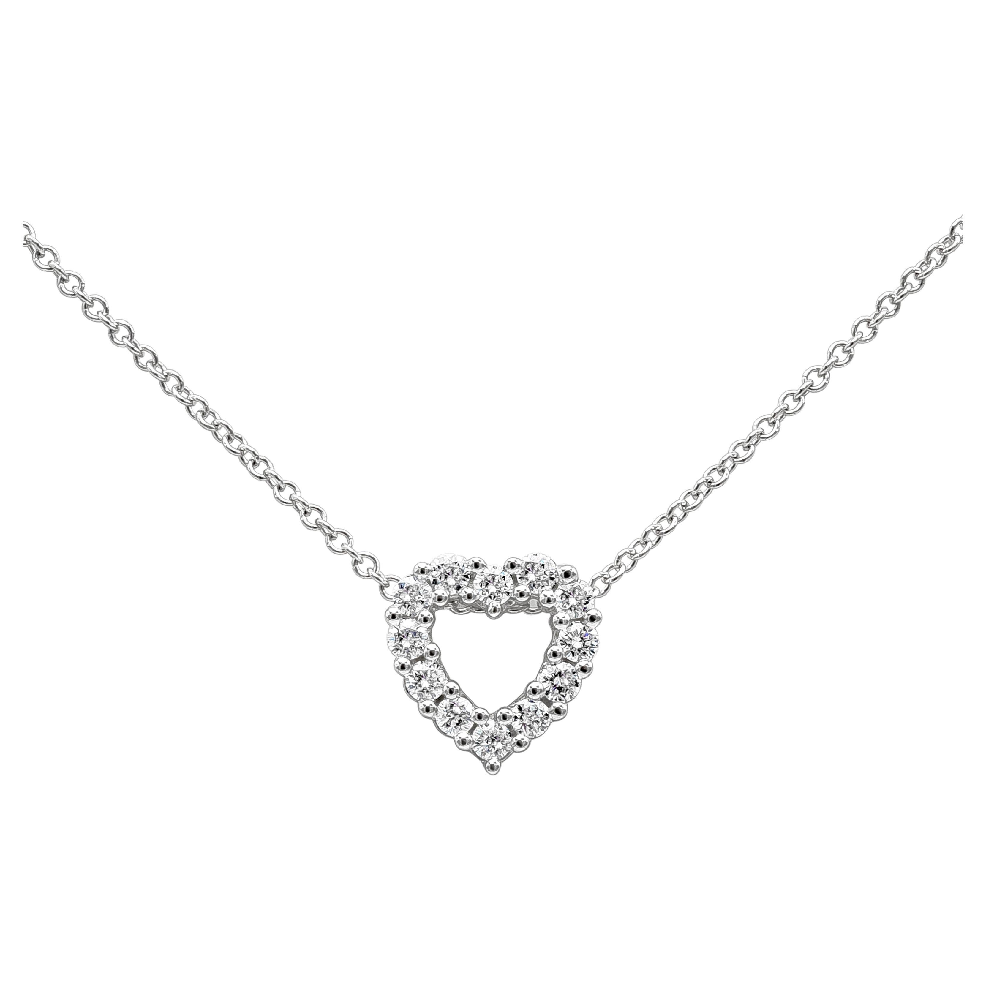 Roman Malakov 0.35 Carats Total Round Diamond Open-Work Heart Pedant Necklace For Sale