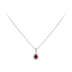 Roman Malakov 0,35 Karat birnenförmiger Rubin & Diamant-Halo-Anhänger Halskette