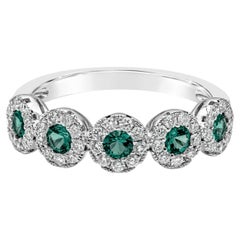 Roman Malakov, 0.35 Carat Total Green Emerald Five Stone Ring in White Gold