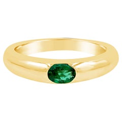 Roman Malakov 0.35 Carats Total Oval Cut Green Emerald Solitaire Wedding Band