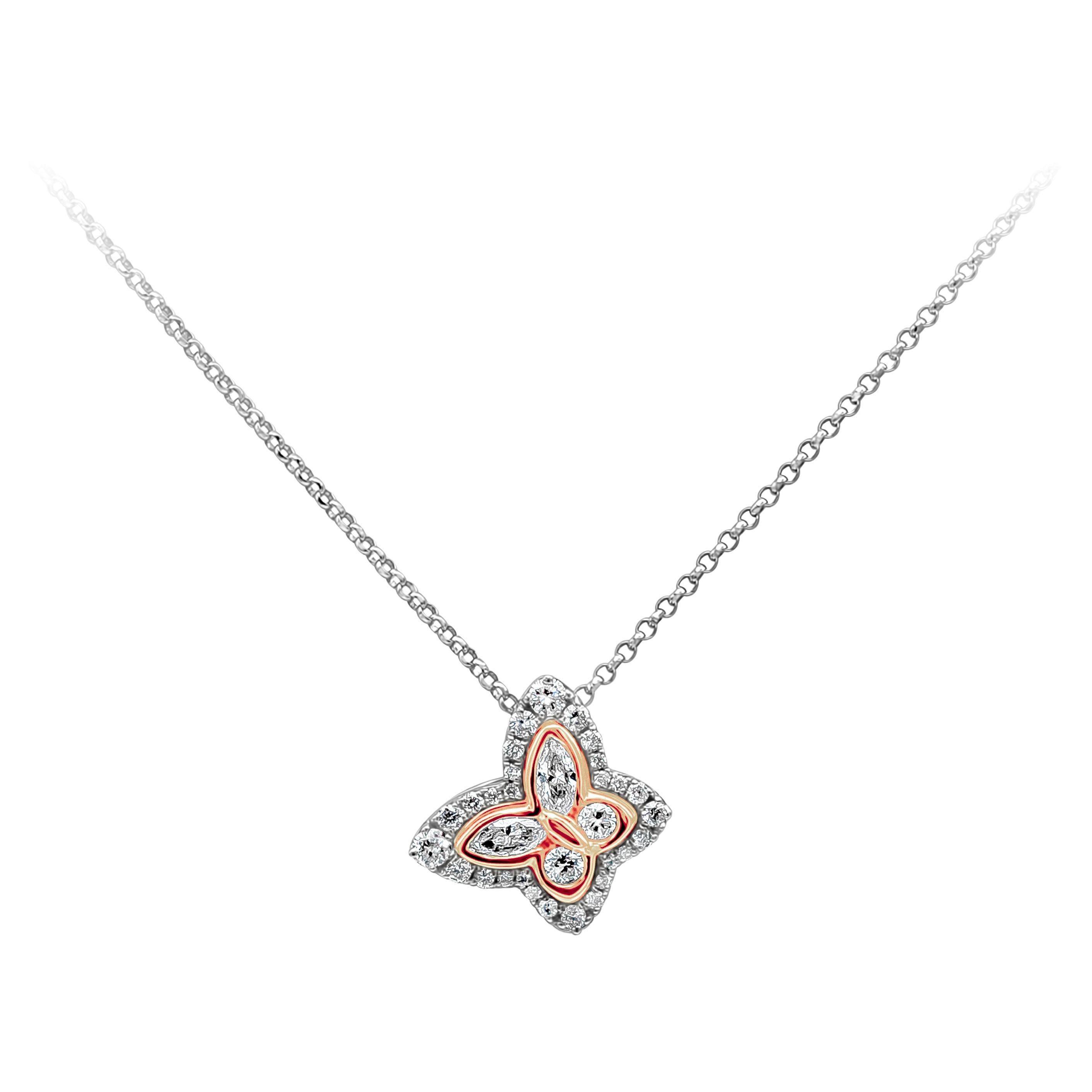 Roman Malakov, 0.37 Carat Diamond Butterfly Pendant Necklace For Sale