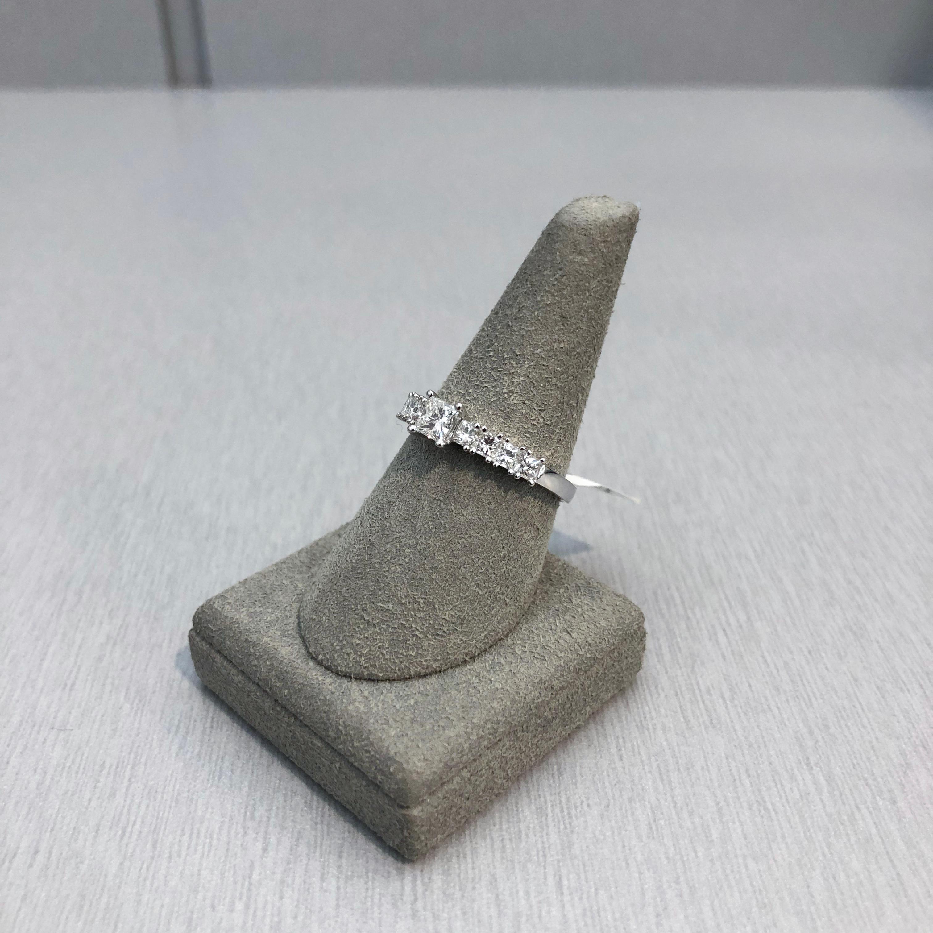 Contemporary Roman Malakov 0.39 Carat Princess Cut Diamond Side Stone Engagement Ring For Sale