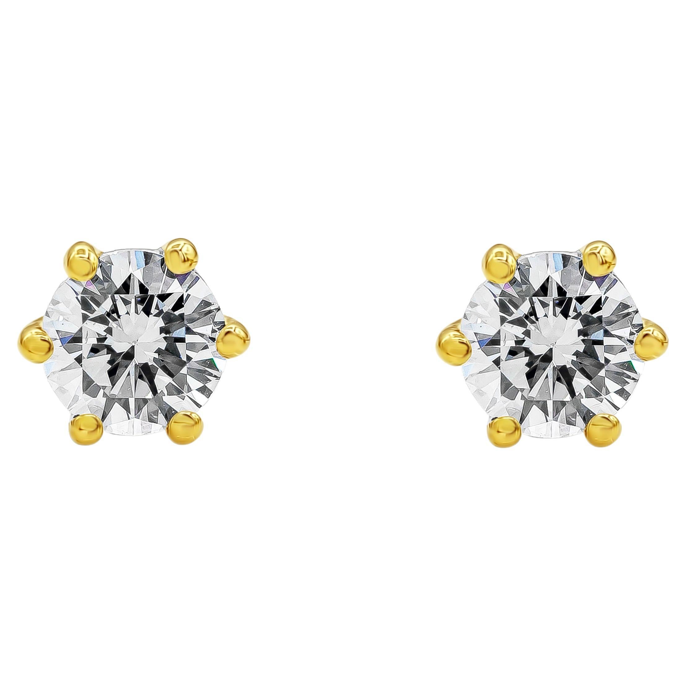 Roman Malakov 0.39 Carat Round Diamond Stud Earrings in Yellow Gold For Sale